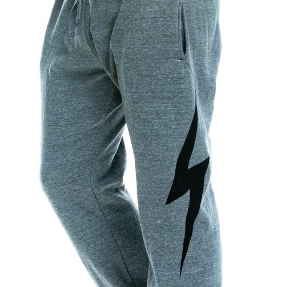 Aviator Nation Gray Joggers with Black Lightning Bolt